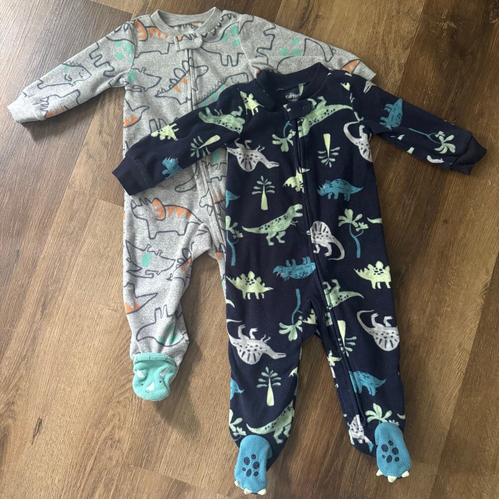 Bundle of Carter's 9M Dinosaur Footed Pajamas
